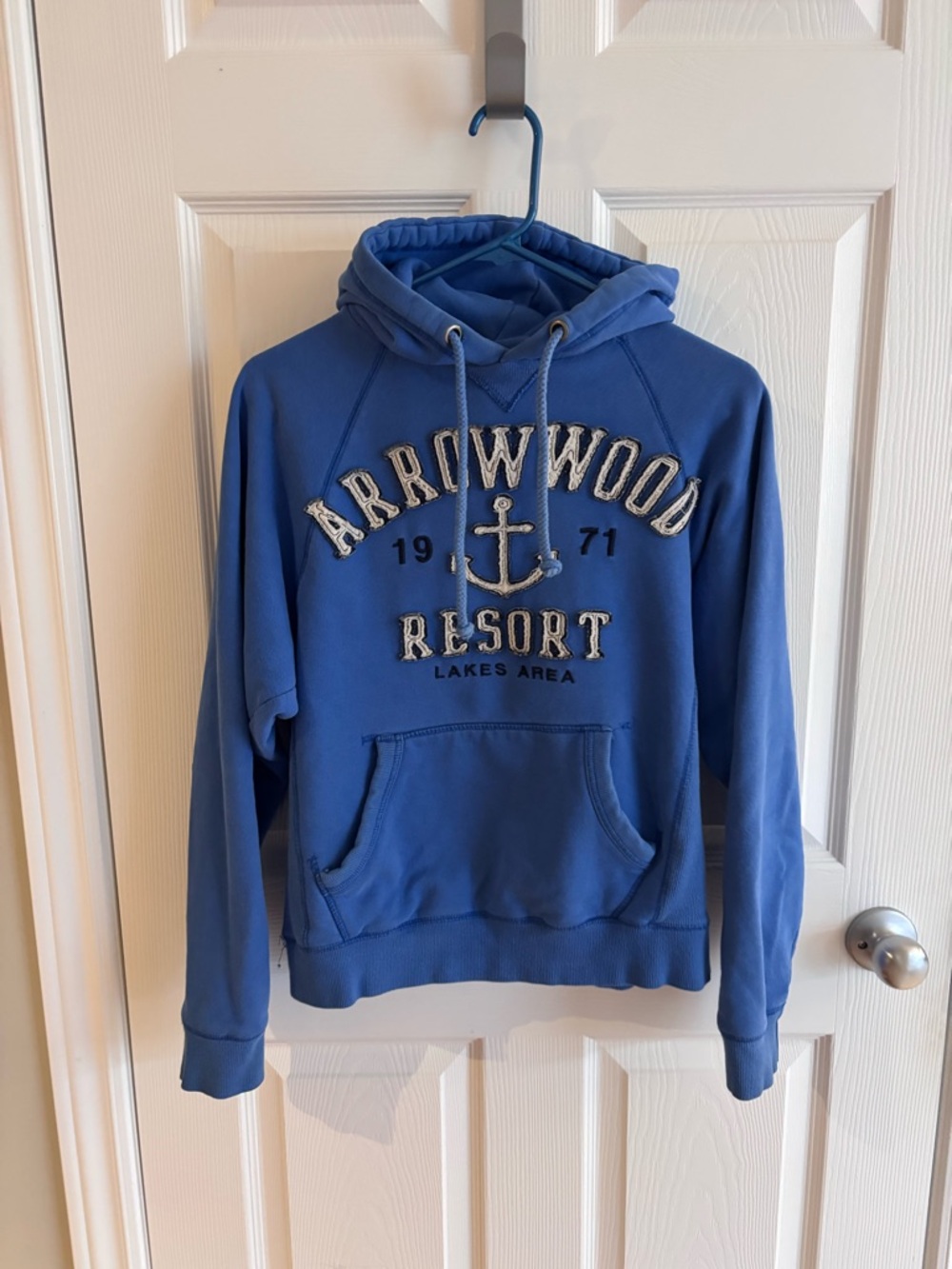Blue Crewneck Hoodie with Embroidered Logo and Anchor